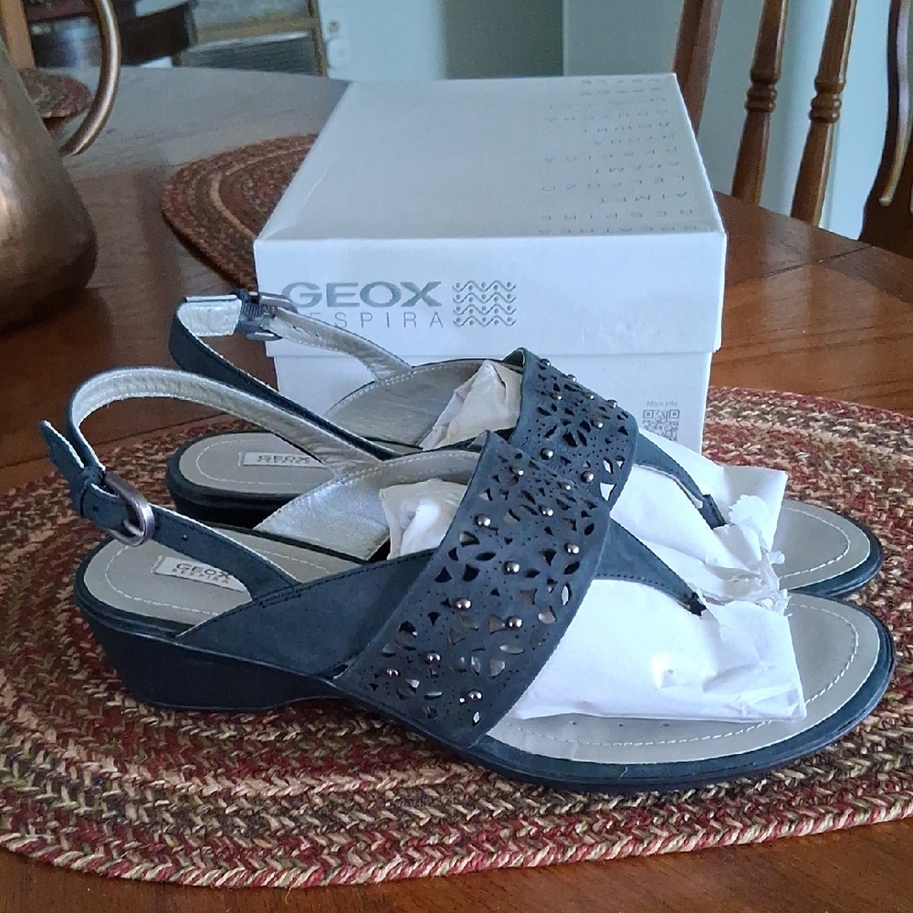 Geox Women's Dark Black Cutout Sandals